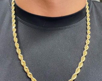 14k 6mm Solid Yellow Gold Rope Chain 