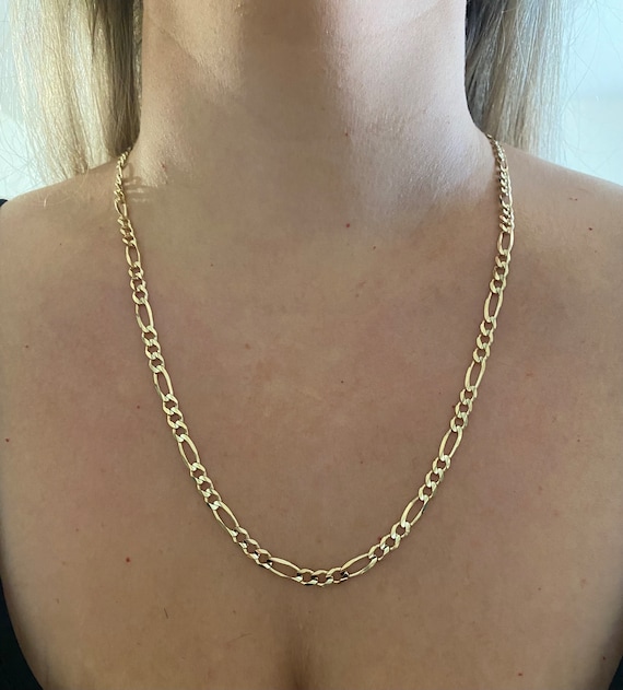 14k Solid Yellow Gold Figaro Link Necklace. 4.7mm Gold Figaro