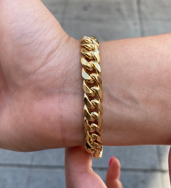 10mm Solid Miami Cuban Gold Diamond Lock Bracelet | Uverly - UVERLY