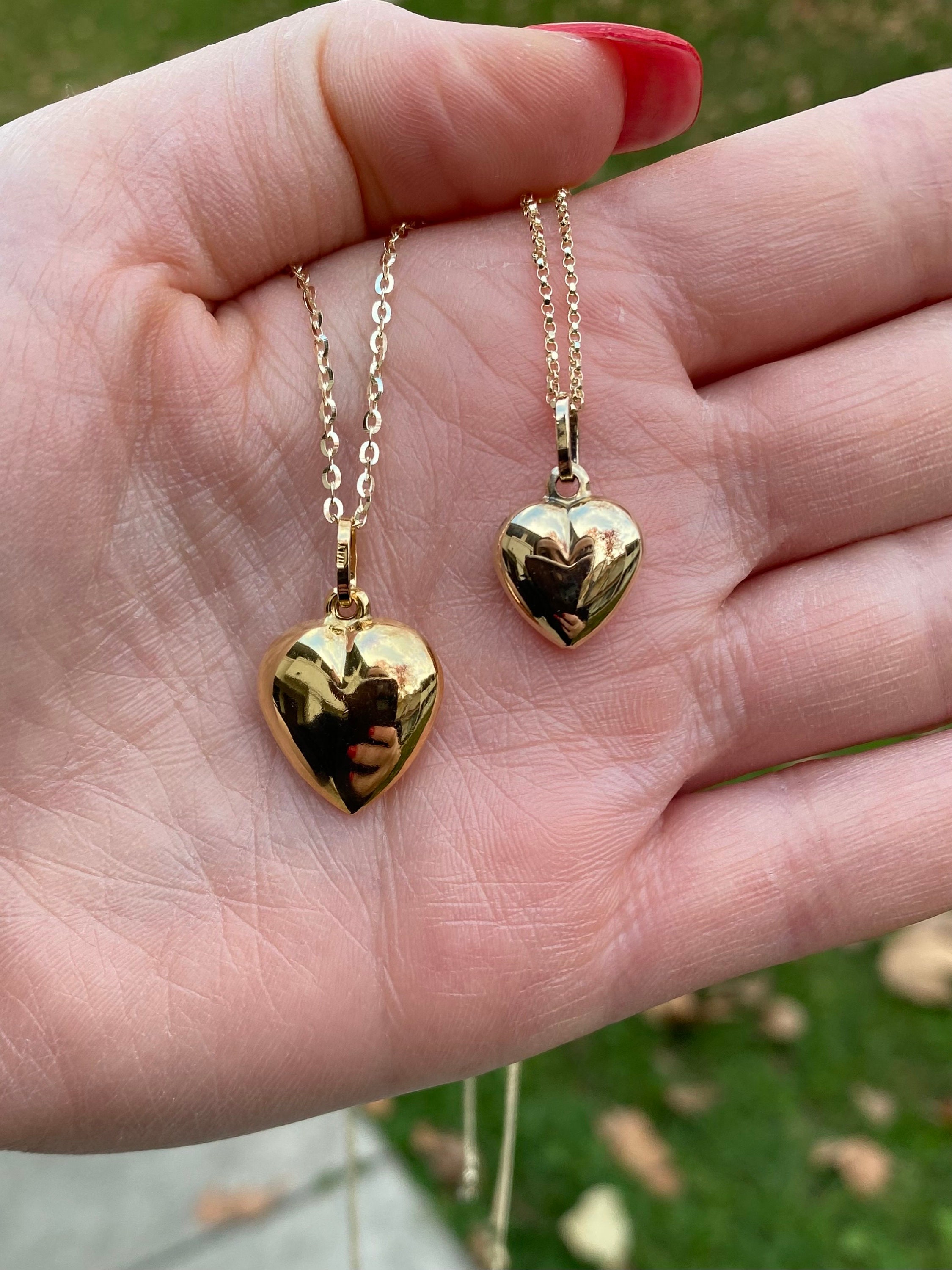14k Solid Gold Heart Pendant. Puffy Heart Charm Pendant 14k Solid Gold Heart Pendant. Puffy Heart Charm Pendant