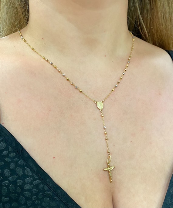 14k Tri-color Rosary Chain. Solid Gold 