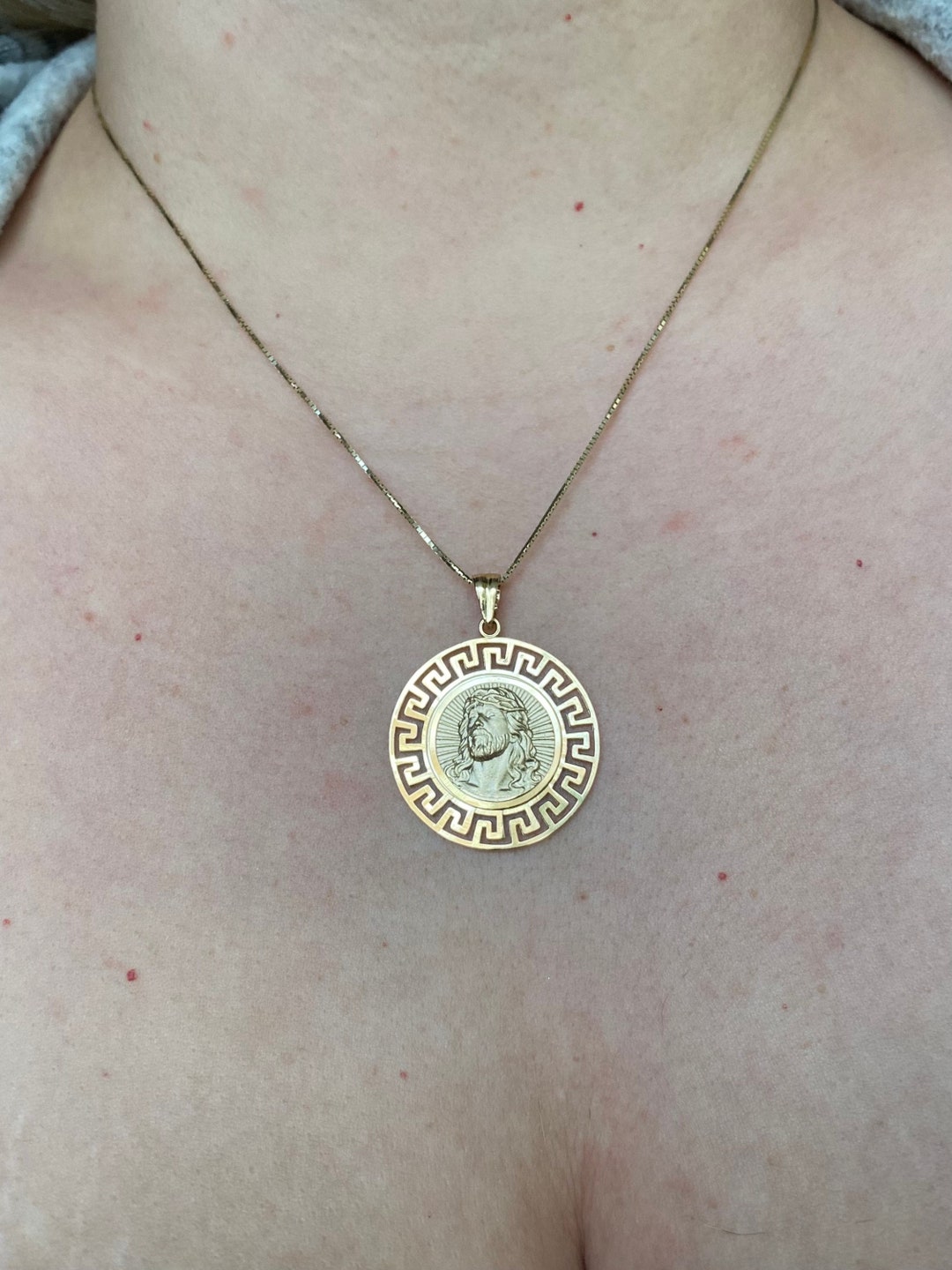 HarlemBling Real 925 Silver 14k Gold Plated Jesus Medallion Pendant – Diamond Cut – Italian Made