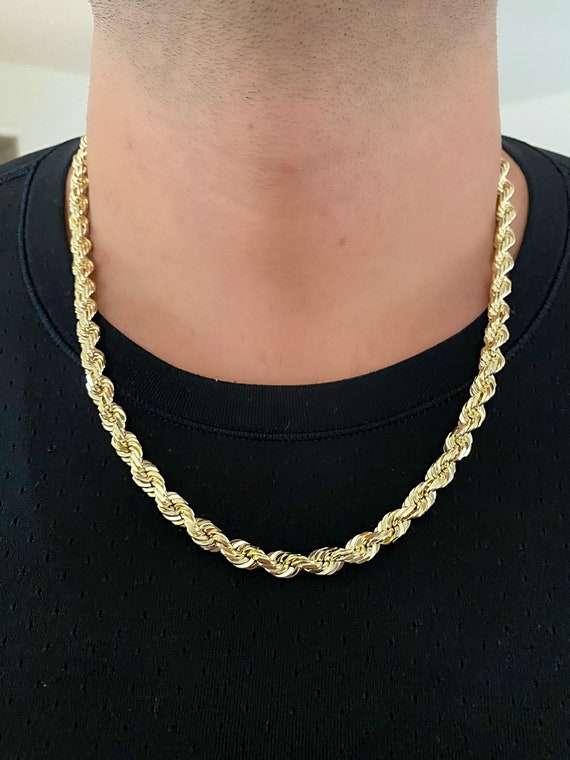 14k 8mm Solid Gold Rope Chain. Thick Heavy Solid Rope Chain. Mens