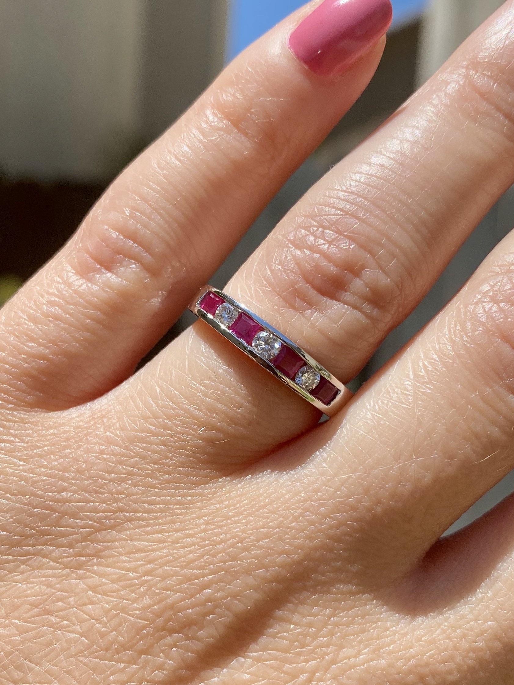 Ruby Channel Set Diamond Band. Ruby Princess Cut and Round Diamond Wedding Band. Stackable Ring. Anniversary Gift. Etsy