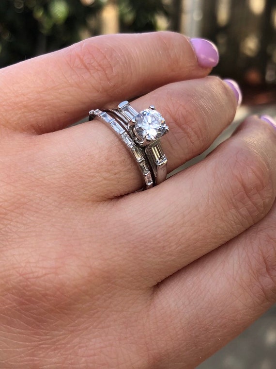 Classic Baguette Diamond Band Wedding Bands Anniversary Etsy