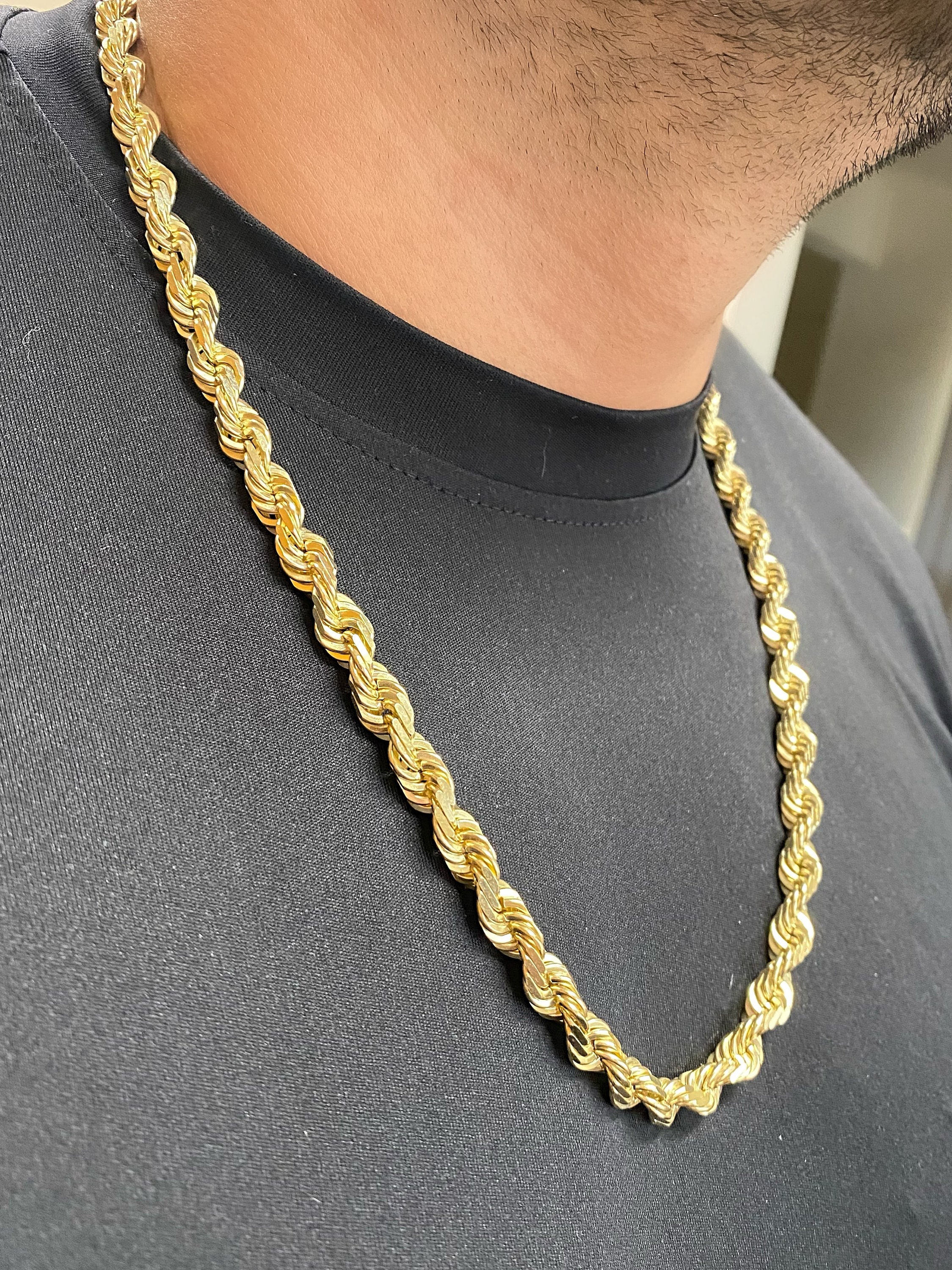 14K 8.5mm Solid Gold Rope Chain. Thick Classic Gold Rope Chain. Mens Rope Chains.