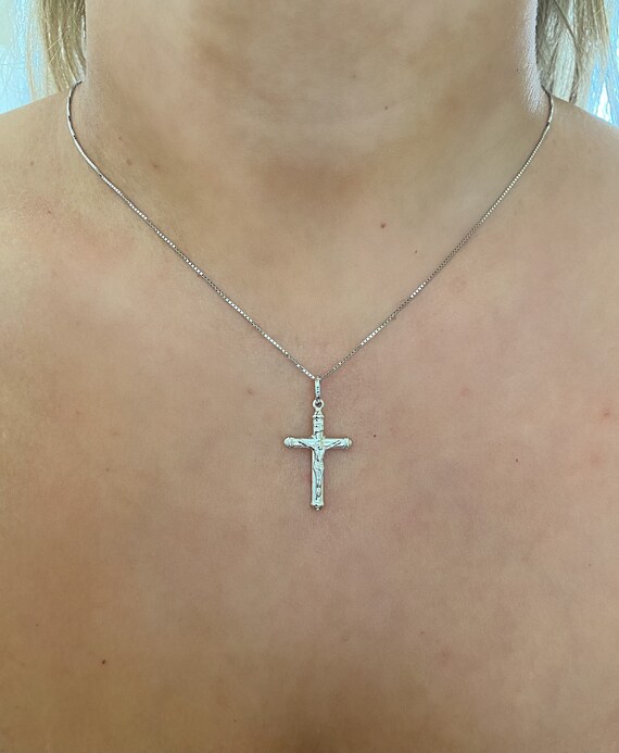 14k White Gold Crucifix Cross Pendant. White Gold Cross. Baptism Gift. First Communion Gift. Etsy