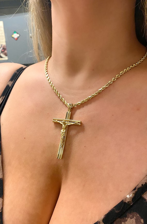 14K Italian Gold Gemstone Cross Necklace