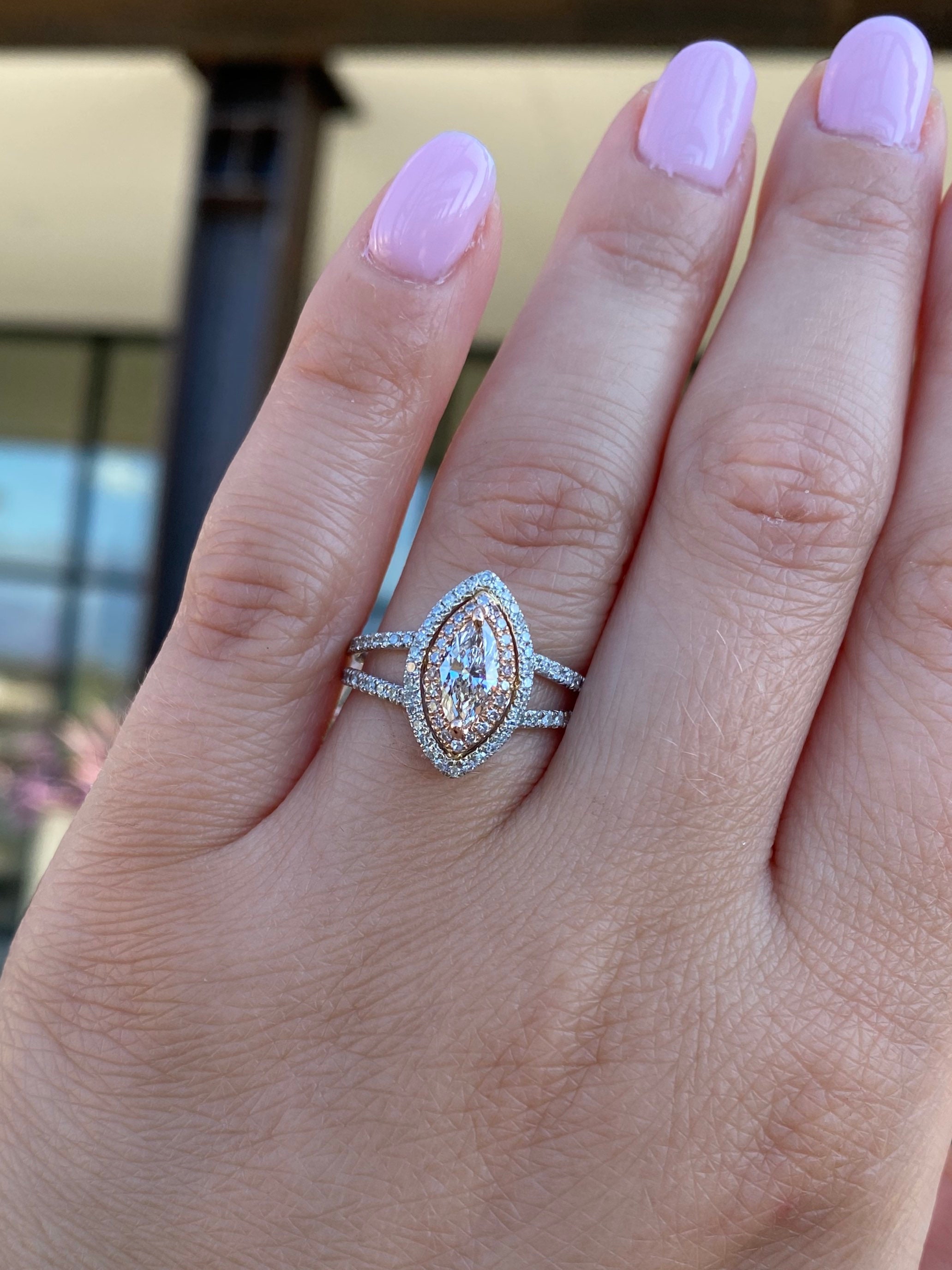 Two tone double halo engagement ring sale