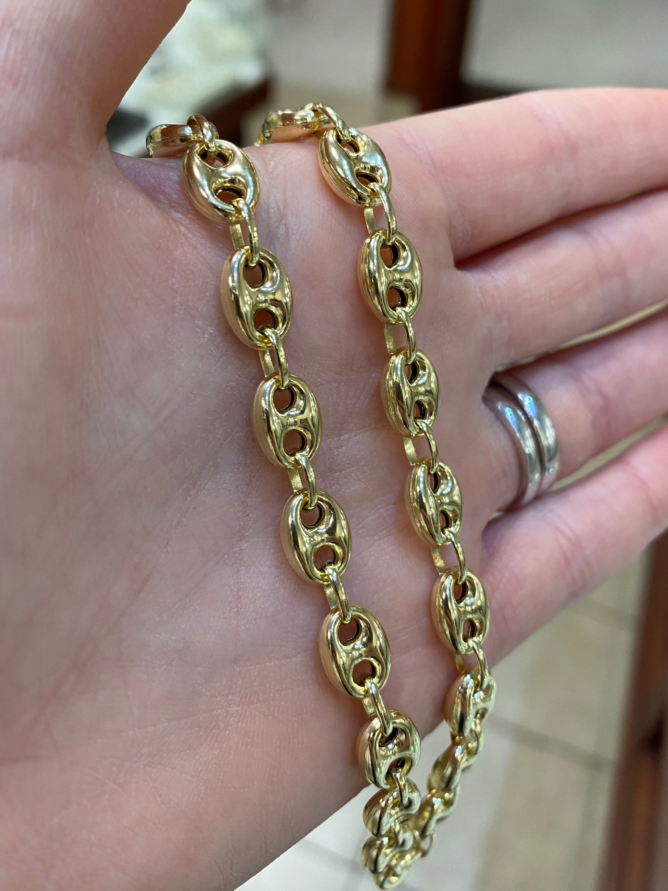 14k Puffed Mariner Link Chain. 7.5mm Anchor Mariner Choker Chain