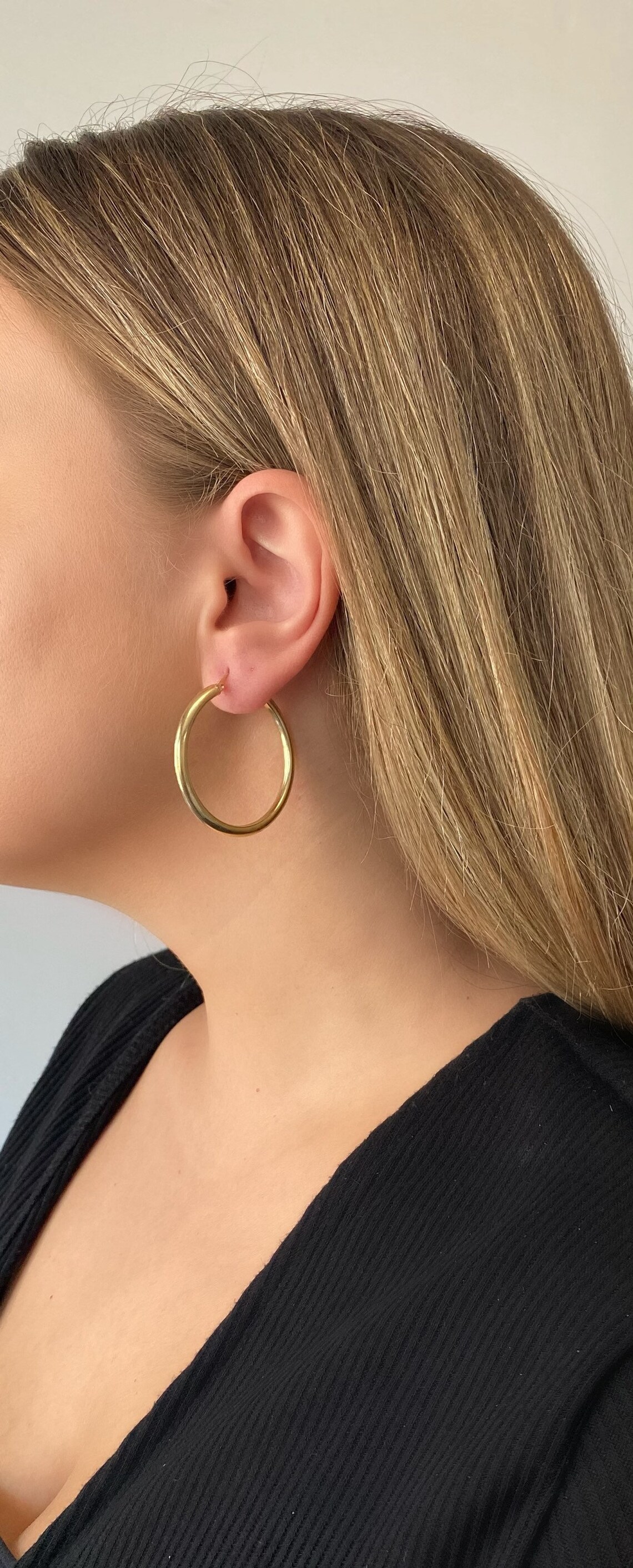 14k Solid Gold Hoop Earrings. 2.25 Inch Genuine Gold Hoops. Etsy
