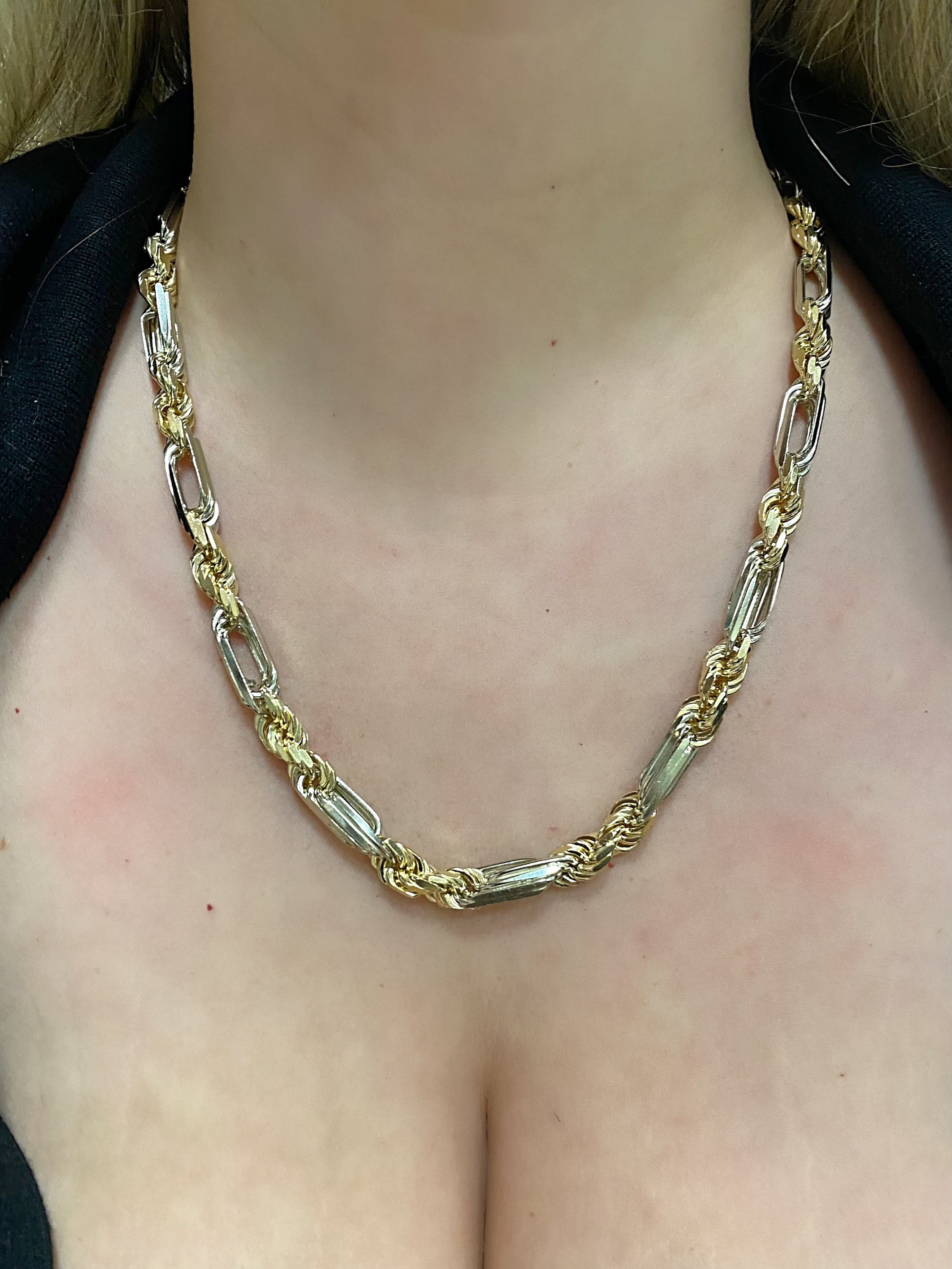 Gold 14K Figarope Chains 925 Sterling Silver Men's Women's Solid