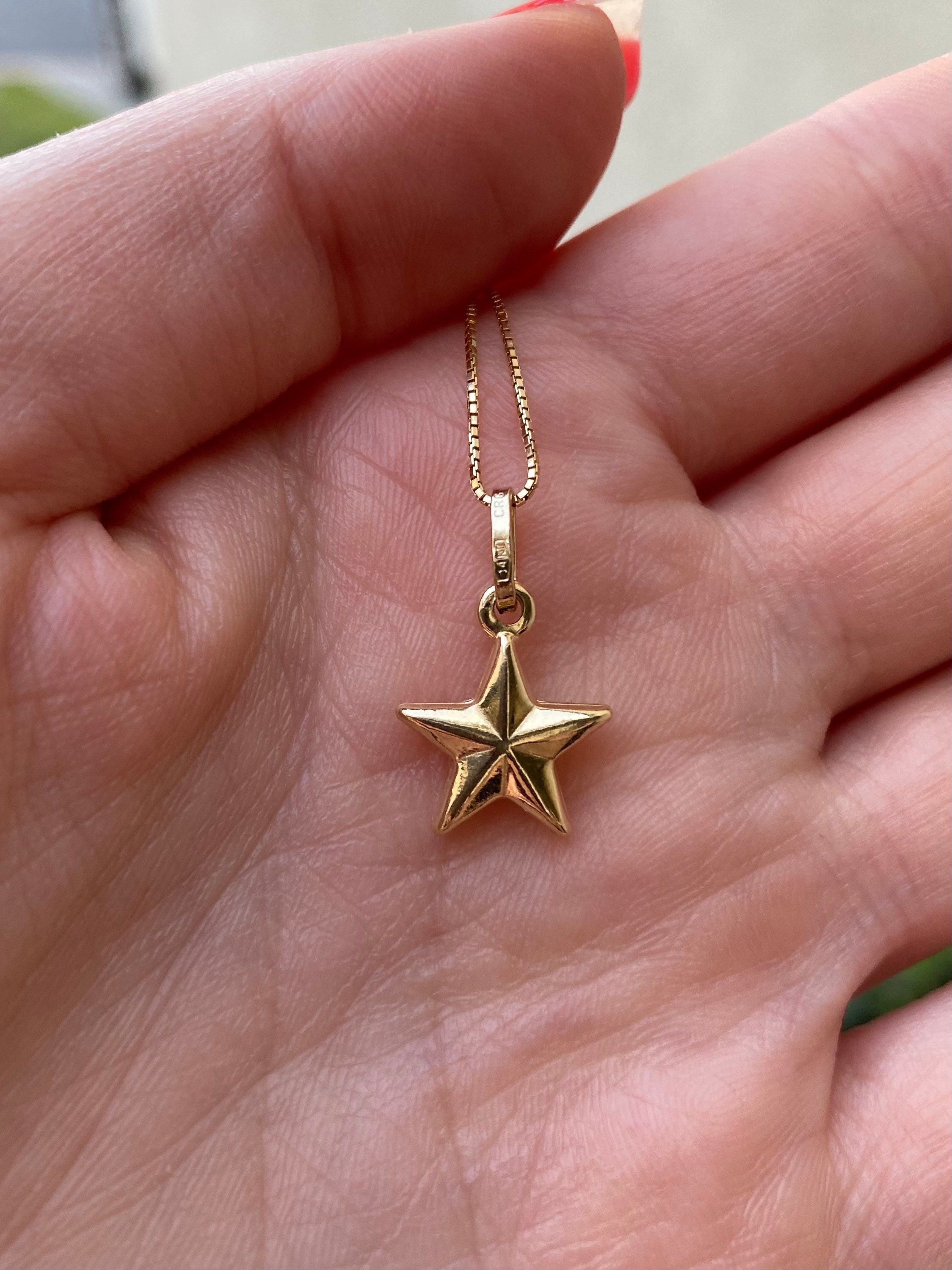 14k Gold Star Pendant. Puffy Star Pendant. Genuine Gold 3D