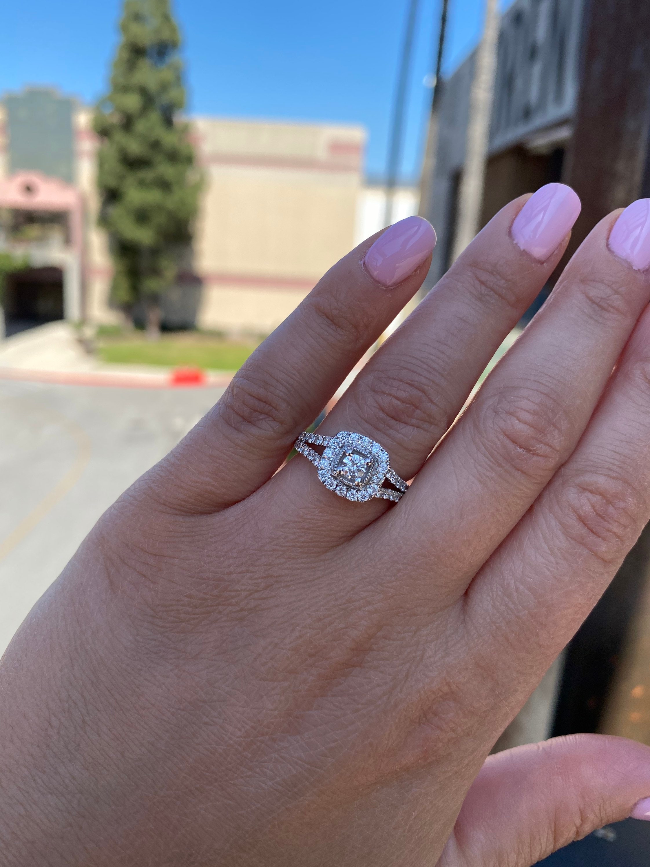 1ct Halo Diamond Engagement Ring Set Split Shank Bridal Wedding 14K White  Gold