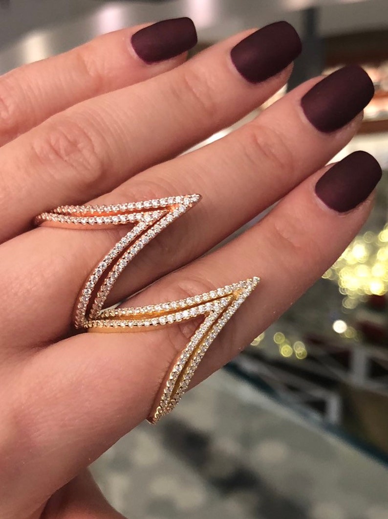 Statement ring Fashion right hand ring. Double arched V stackable silver ring