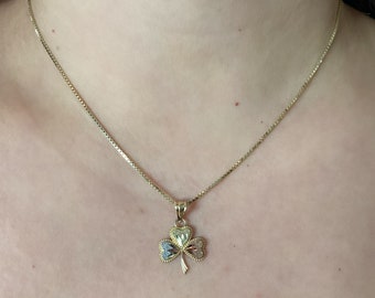14k Tri-Color 3-Leaf Clover Pendant. Heart Of shamrock lucky clover necklace. Irish lucky charm pendant. Jewelry gift.