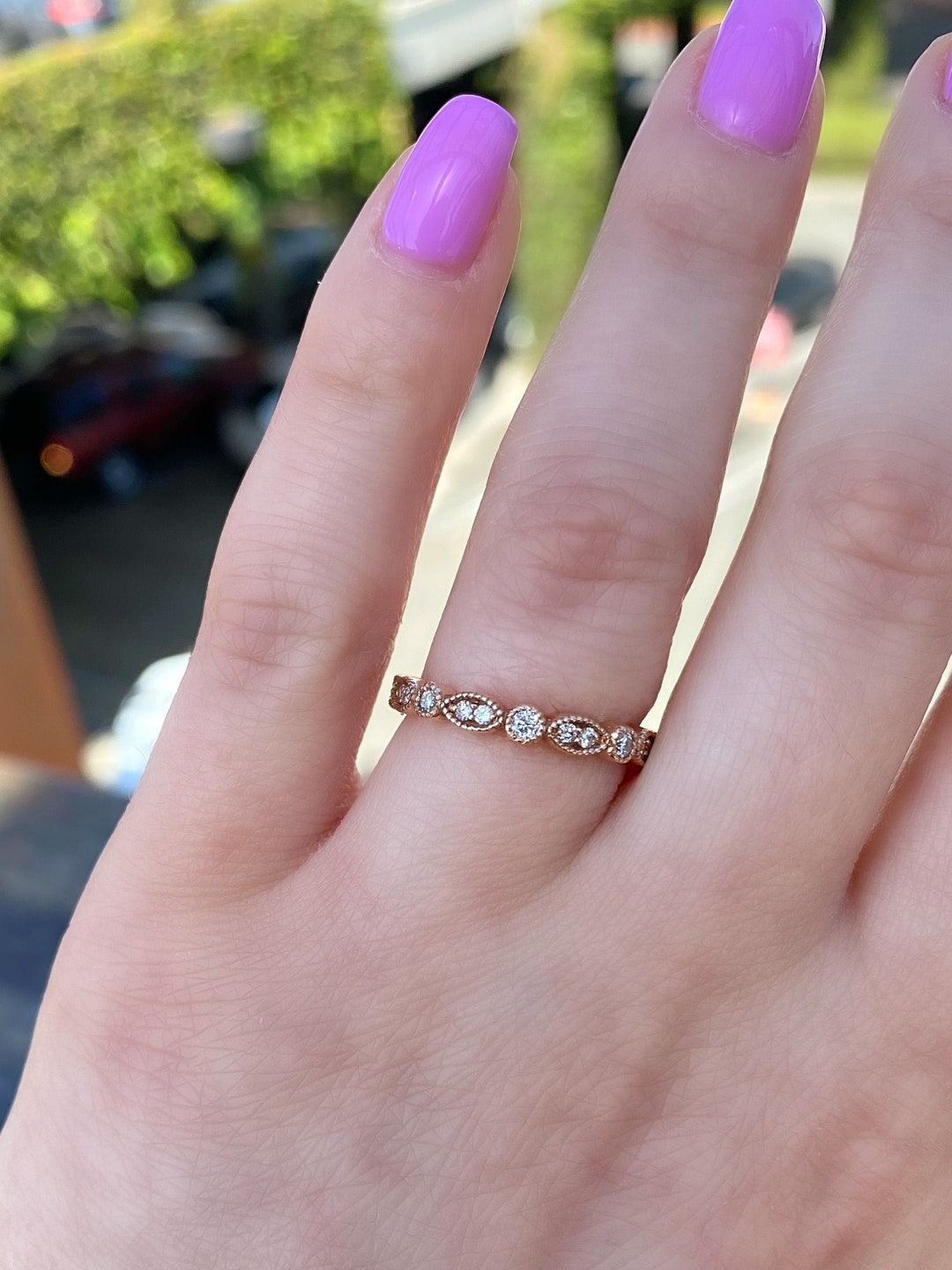 14k Rose Gold Art Deco Diamond Band. Stackable Band. Wedding Ring. - Etsy