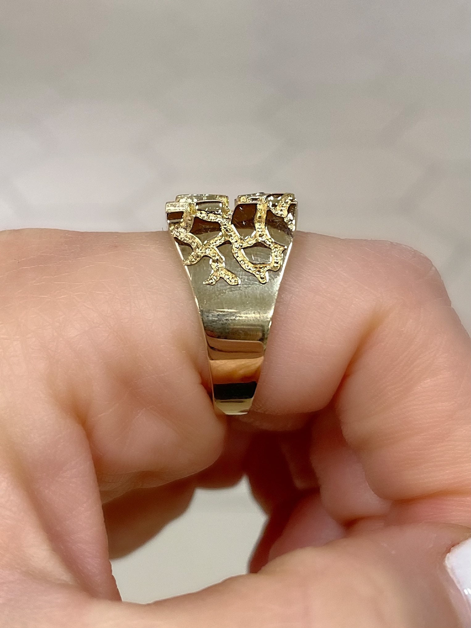 14k Mens Nugget Ring. Solid Gold Classic Nugget Ring. Pinky Ring