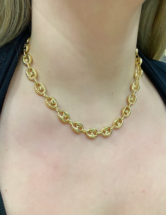 14k Puffed Mariner Gold Chain. 9.5mm Puffed Mariner Chain. Trendy