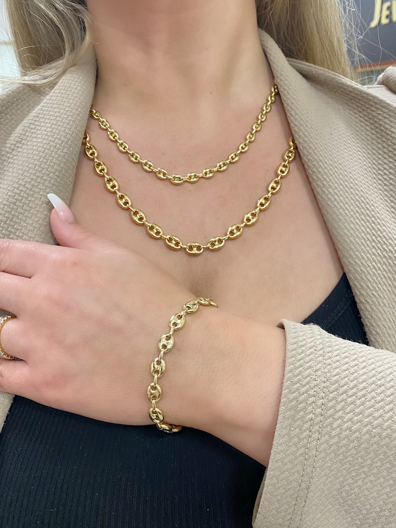 19mm Gepolsterte Mariner Anker Gliederkette Armband Echt 10K Gelbgold