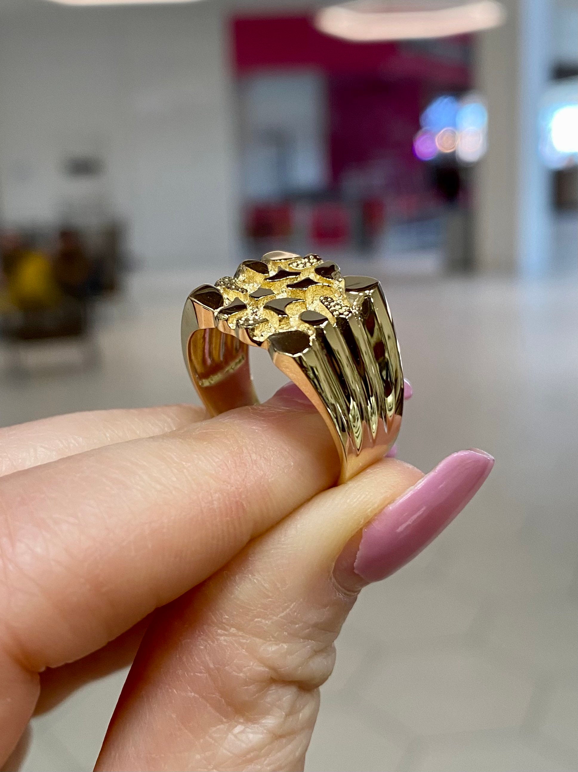 14k Nugget Mens Ring. Gold Nugget Ring. Mens Pinky Ring. Mens