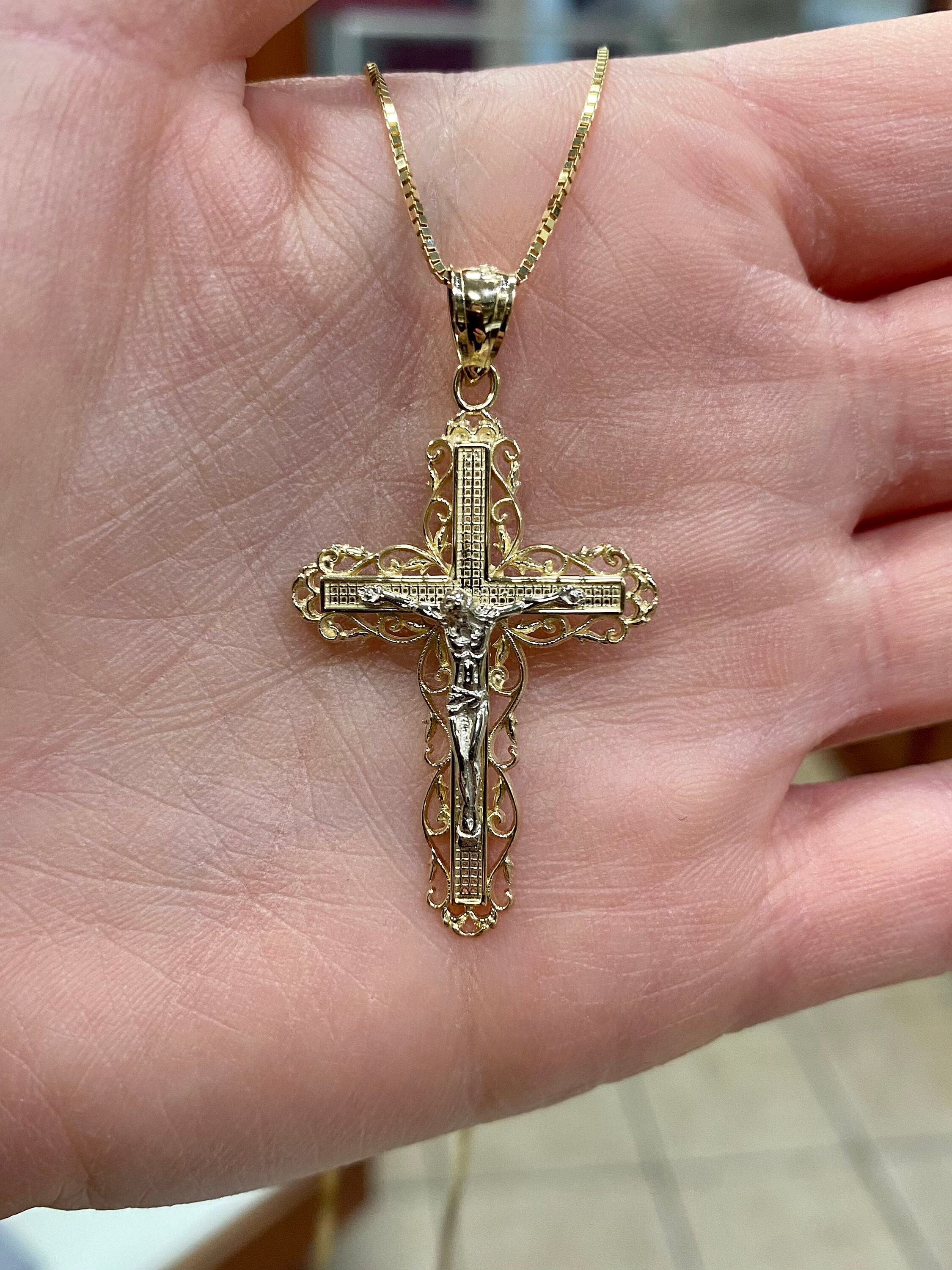 Reversible Cross Necklace Vine Design Sterling Silver, with Chain Reversible Cross Necklace Vine Design Sterling Silver, with Chain