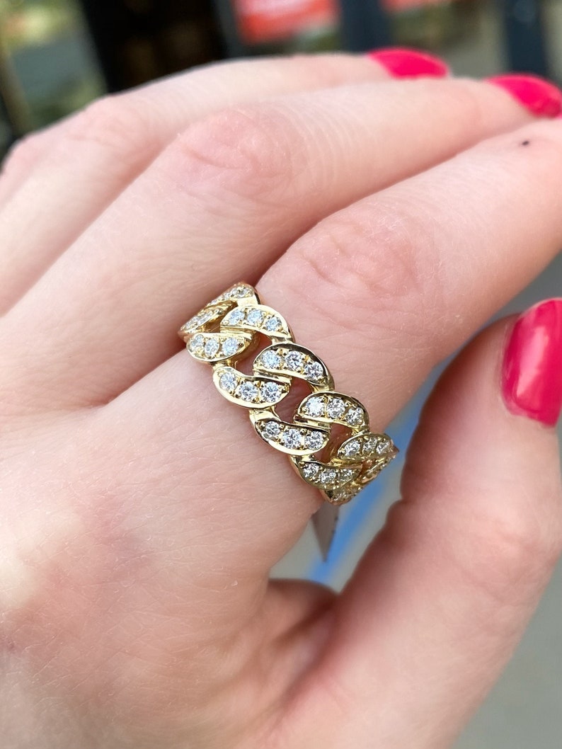 14k Miami Cuban Link Ring. 9mm Diamond Cuban Mens Band. Mens Etsy