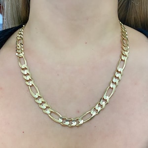14k Figaro Mens Gold Chain. 9.5mm Solid Gold Figaro Mens Chain. Mens Gold Chains.