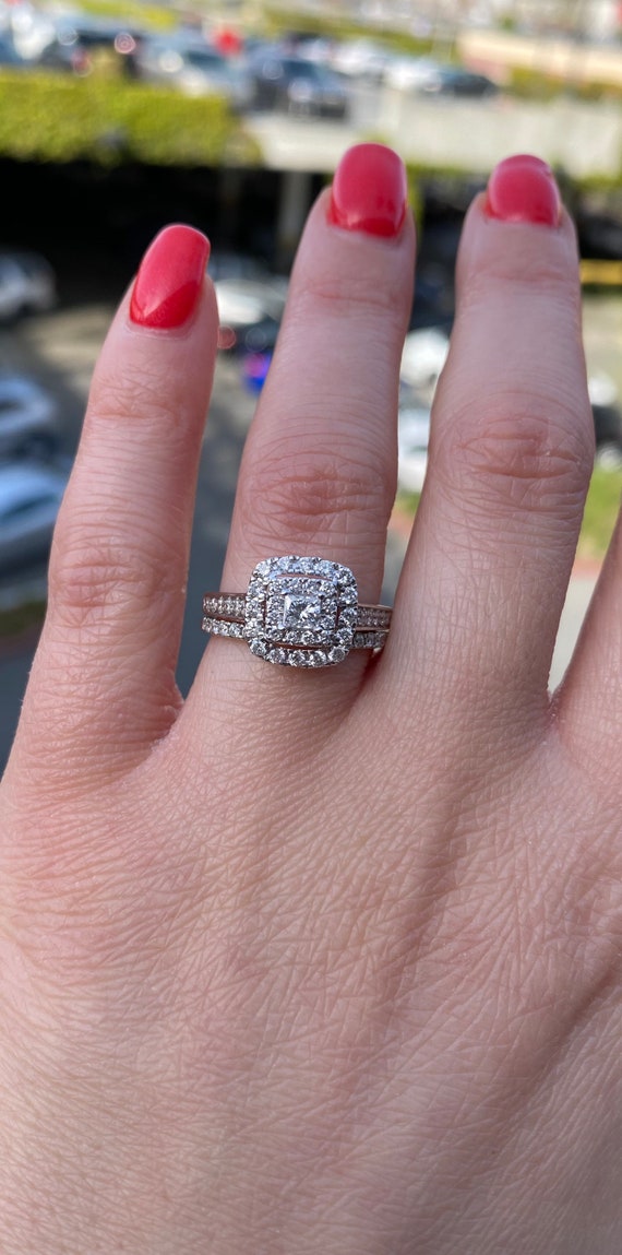 Newshe Double Halo Princess Cut Wedding Rings Set for Women Solid 925  Sterling Silver AAAAA Zircon Luxury Jewelry