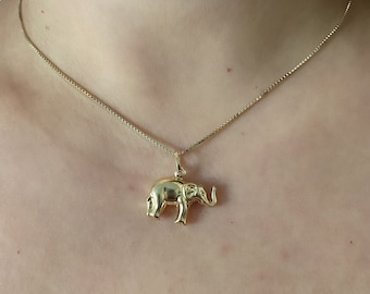14k Elephant Charm Pendant. Gold Elephant Pendant Necklace. Good Luck Elephant. 3D lucky Charm Layering necklace.