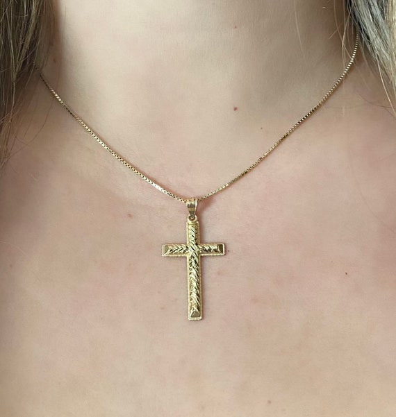 14k Timeless Cross Necklace. Unique 