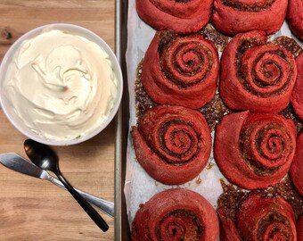 RED VELVET Cinnamon Roll Kit / DIY Cinnamon Rolls / Seasonal Food / Traditional Baking / Kitchen Gift Set / Easy Fun Activity / Chocolate