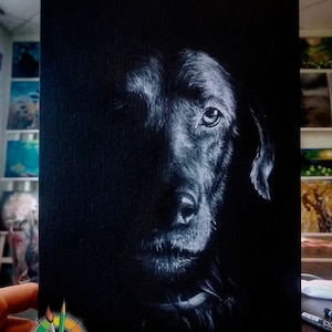 Pet portrait. Custom hand painted pet portrait from photo. My Dog Portrait. Pet art commission. Pet loss memorial art. Oil on black Canvas