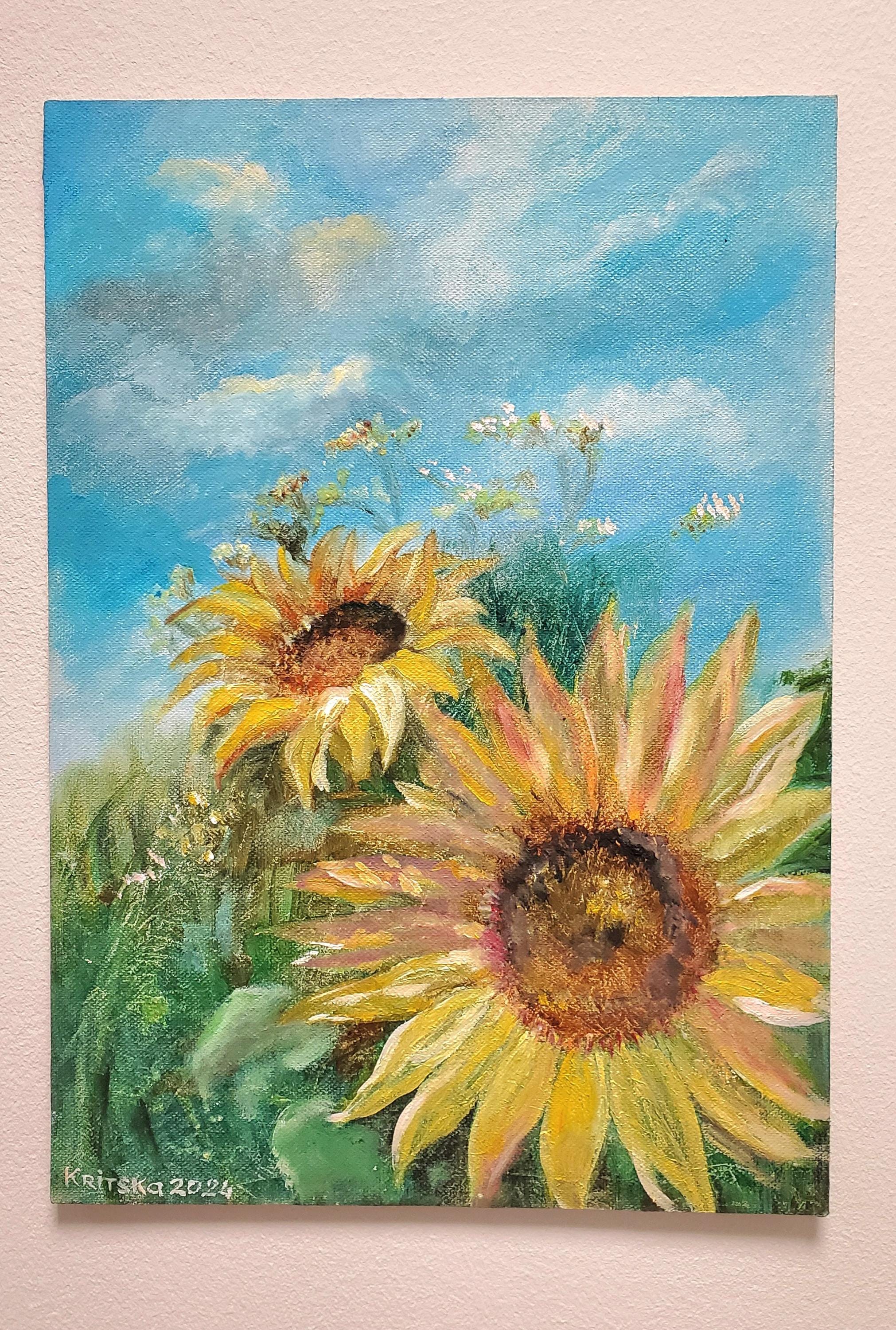 オリジナル油絵「ひまわり畑」 - ウクライナ人セラー、テティアナ