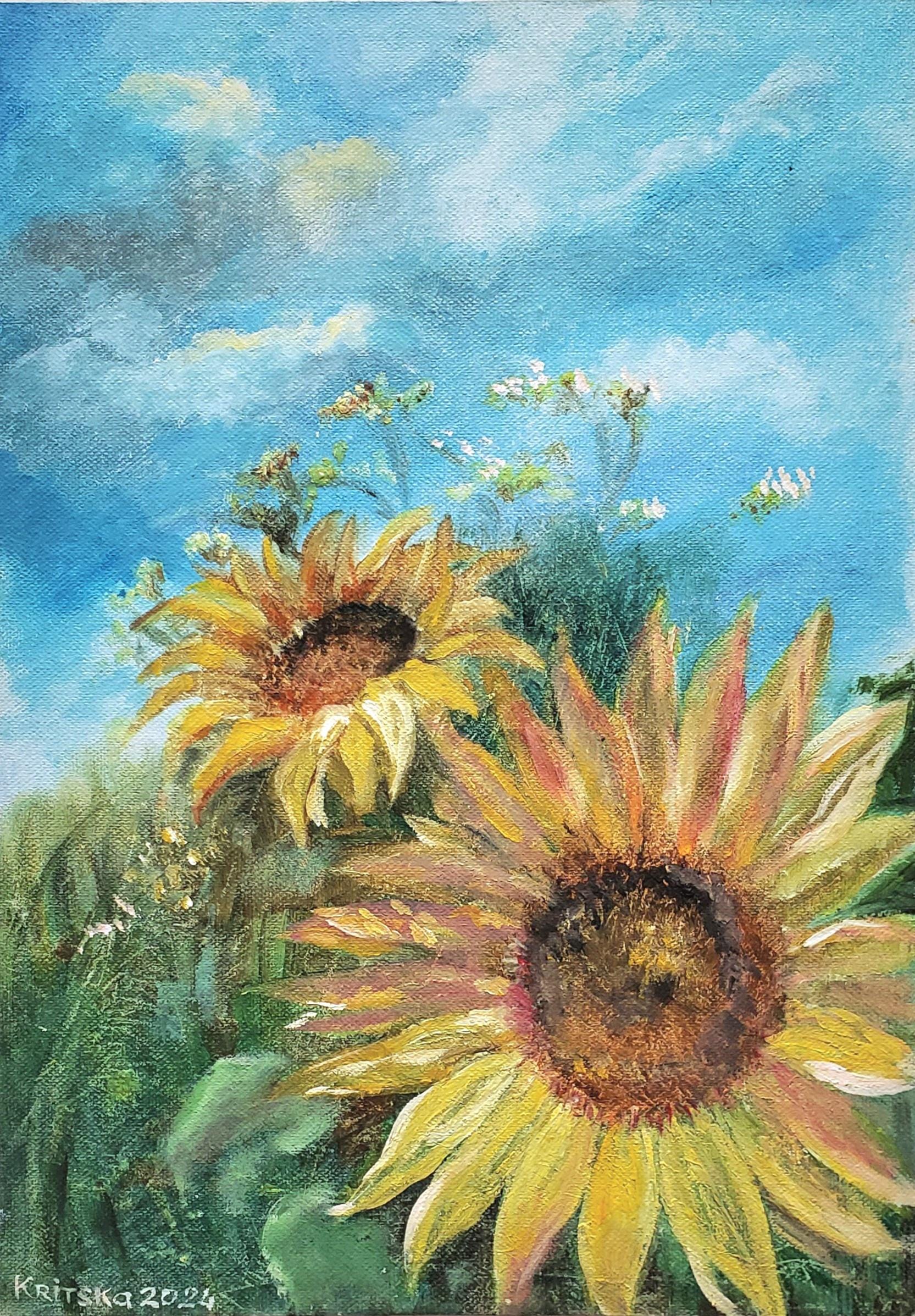 オリジナル油絵「ひまわり畑」 - ウクライナ人セラー、テティアナ
