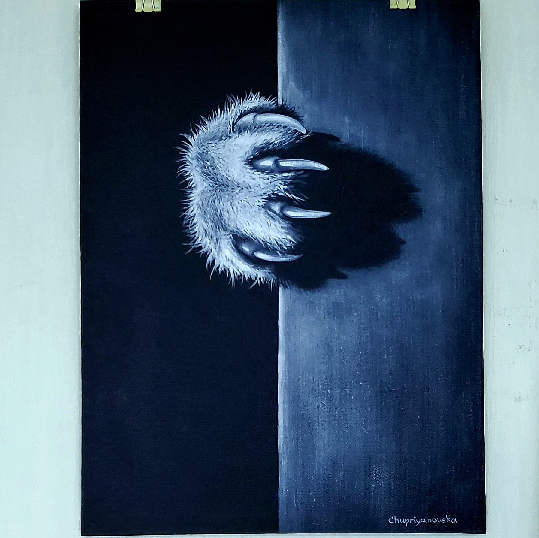 Cat paw oil painting on black canvas. Сats art. Cat lover Etsy