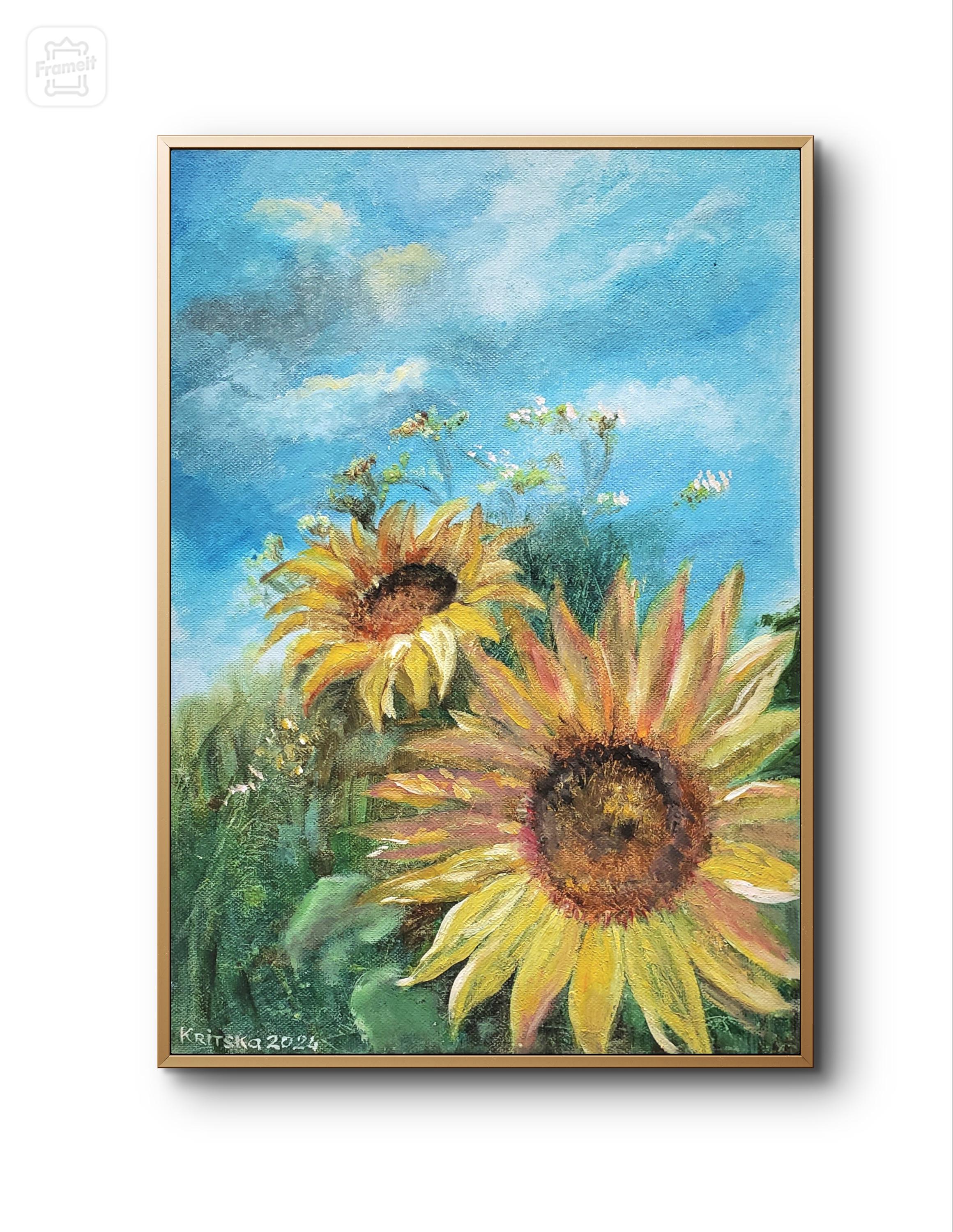 オリジナル油絵「ひまわり畑」 - ウクライナ人セラー、テティアナ