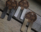 Genuine Metallic Leather Bar Dangle Earrings