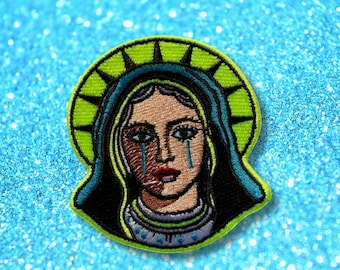Aufnäher „Weinende Madonna“ (gestickt) | Gotische religiöse Kunst | Alternativ