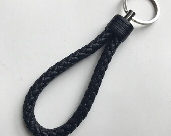 Porte-clés tressé en cuir noir végétalien, Vegan en cuir tressé porte-clés, porte-clés en cuir noir, cuir marron porte-clé, porte-clé tressé