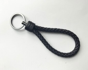Dark Brown Vegan tressé porte-clés en cuir, simili cuir tressé trousseau de clés, foncé marron porte-clés en cuir, porte-clés en cuir marron, porte tressé