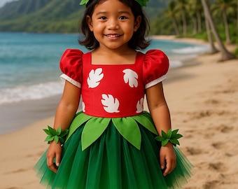 Lilo Costume for Baby, Hawaiian Hula Dress with Leaf Accessories