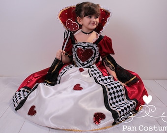 The Red Queen  in Wonderland, Queen Of Heart Dress for Girl, Wonderland Birthday Costume