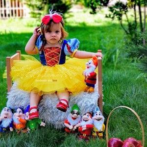 Snow White Baby Costume, Snow White Birthday Dress, Party Gown, Mini Tutu Dress for Toddlers