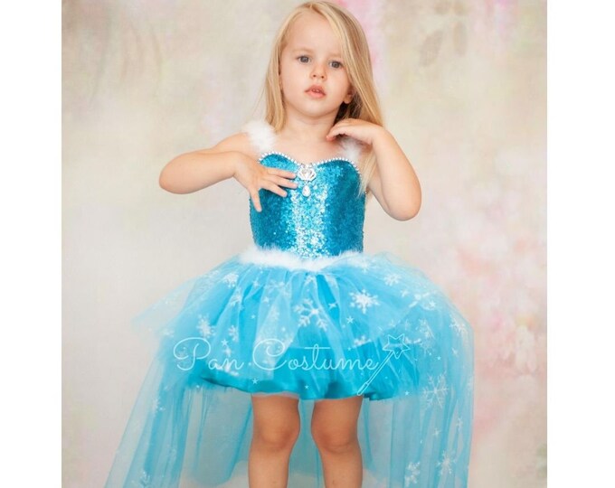 Elsa Inspired Mini Dress, Mini Frozen Elsa Costume For Toddlers, Long-Short Elsa tutu, Mini Frozen Elsa Party Gown