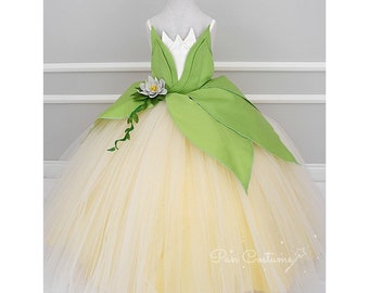 Prinzessin Tiana und Frosch Kleid, Tiana Kostüm zum Geburtstag, Disney inspiriert