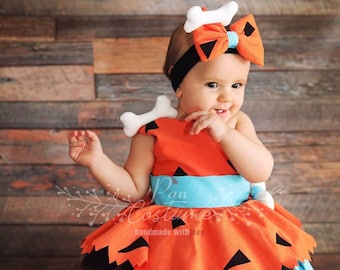 Pebbles Costume for Baby, Flintstones Birthday Party Dress