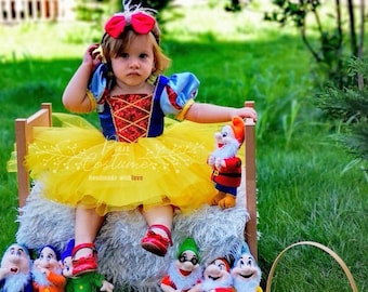 Snow White Baby Costume, Snow White Birthday Dress, Party Gown, Mini Tutu Dress for Toddlers