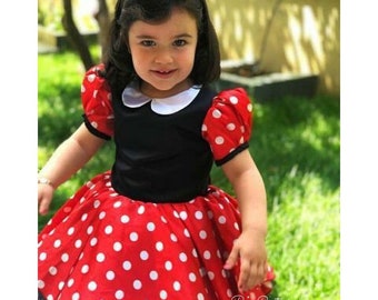 Girl Kids Red  Black Princess wali Dress Sleeveless Knee Length Minnie  Mouse Frock