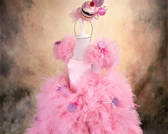 Cotton Candy Dress, Lollipop Birthday Theme, Pink Flower Girl Dress, Ball Gown